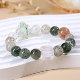 Natural Crystal Green Rutilated Quartz Black Gold Super White Crystal Sugar Cube Bracelet - Emotion & Balance
